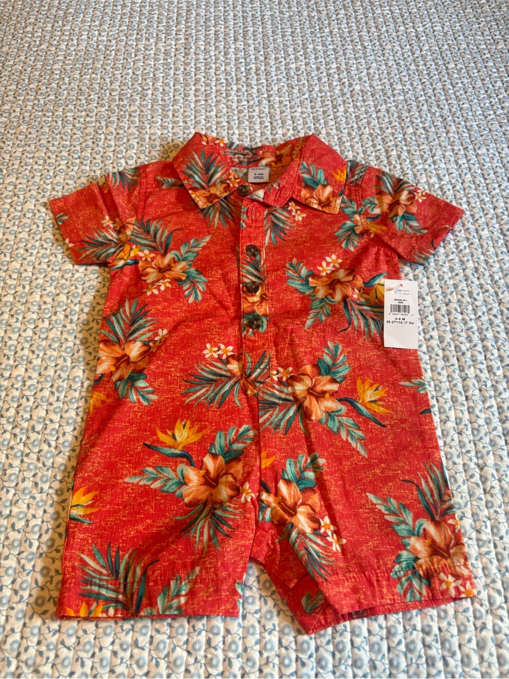 Old Navy Baby Boys Hawaiian Button Front Short Sleeve Romper NWT